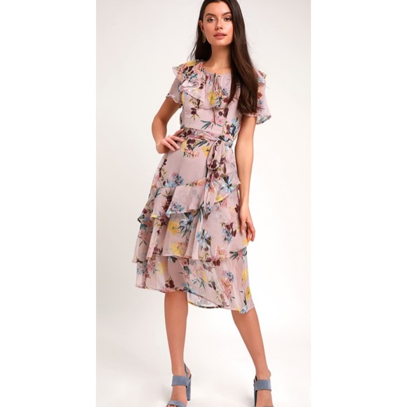 Band Of Gypsies- Sunny Mauve Floral Ruffle Dress - Picture 6 of 16